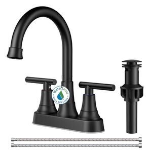 Centerset Bathroom Faucet, 4-Inch 2-Handle Matte Black Faucet with Pop-Up Drain